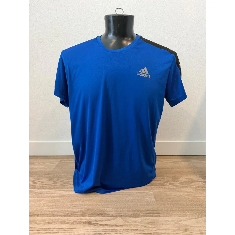 Adidas Running Primegreen Mens XL Blue Black Reflective Stripe Training T-Shirt